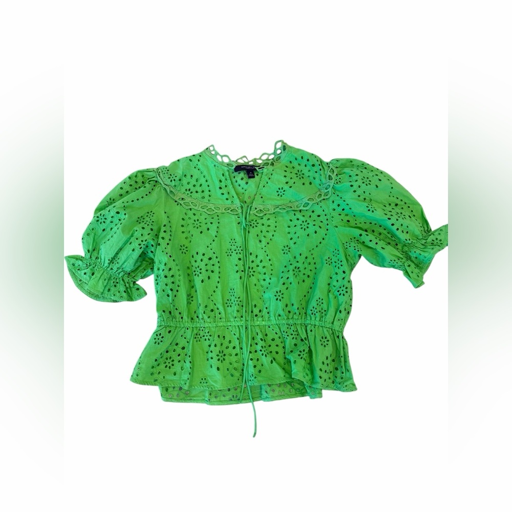Marc New York Bright Green Eyelet Peplum Blouse